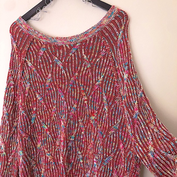 Free People Cable Knit Oversized Sweater Size Large Multicolored - Picture 4 of 9